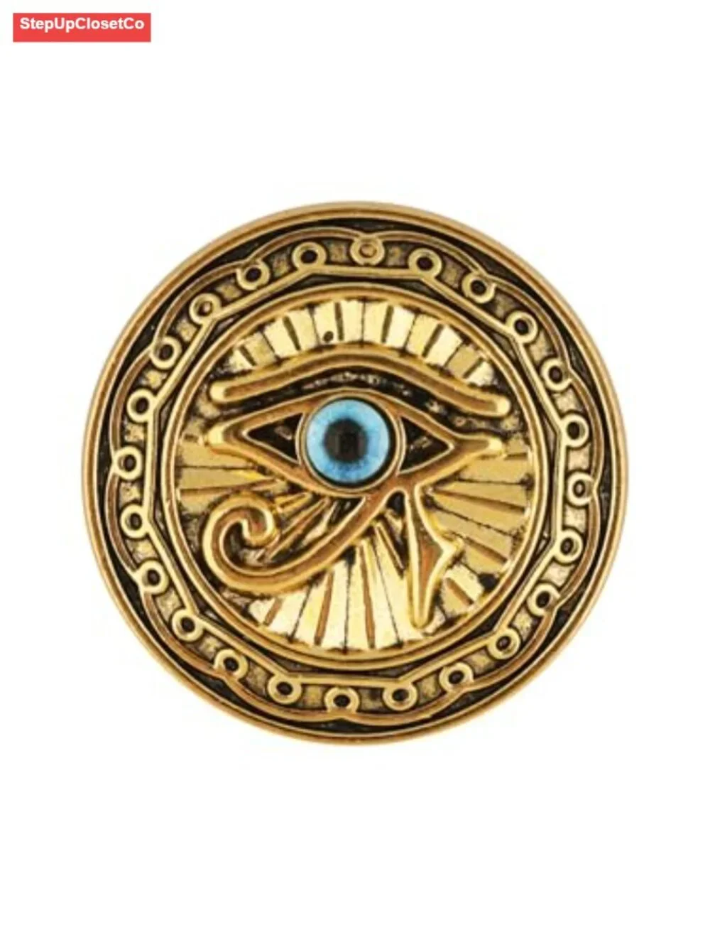 Vintage Eye of Horus Brooch Pin Gold-Tone Round Statement Lapel